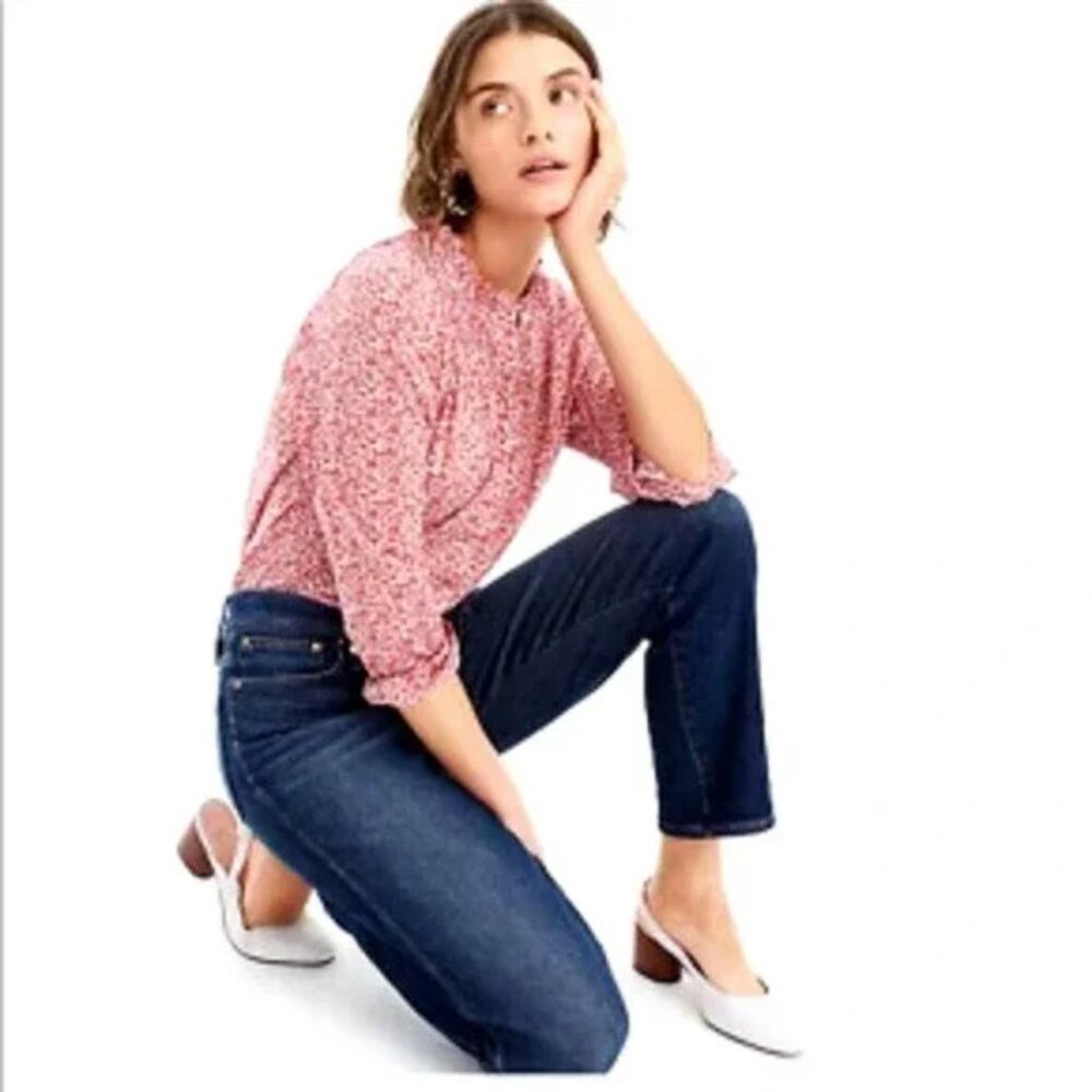 J CREW x Liberty of London 8 Red Chamomile Floral Popover Top Smocking